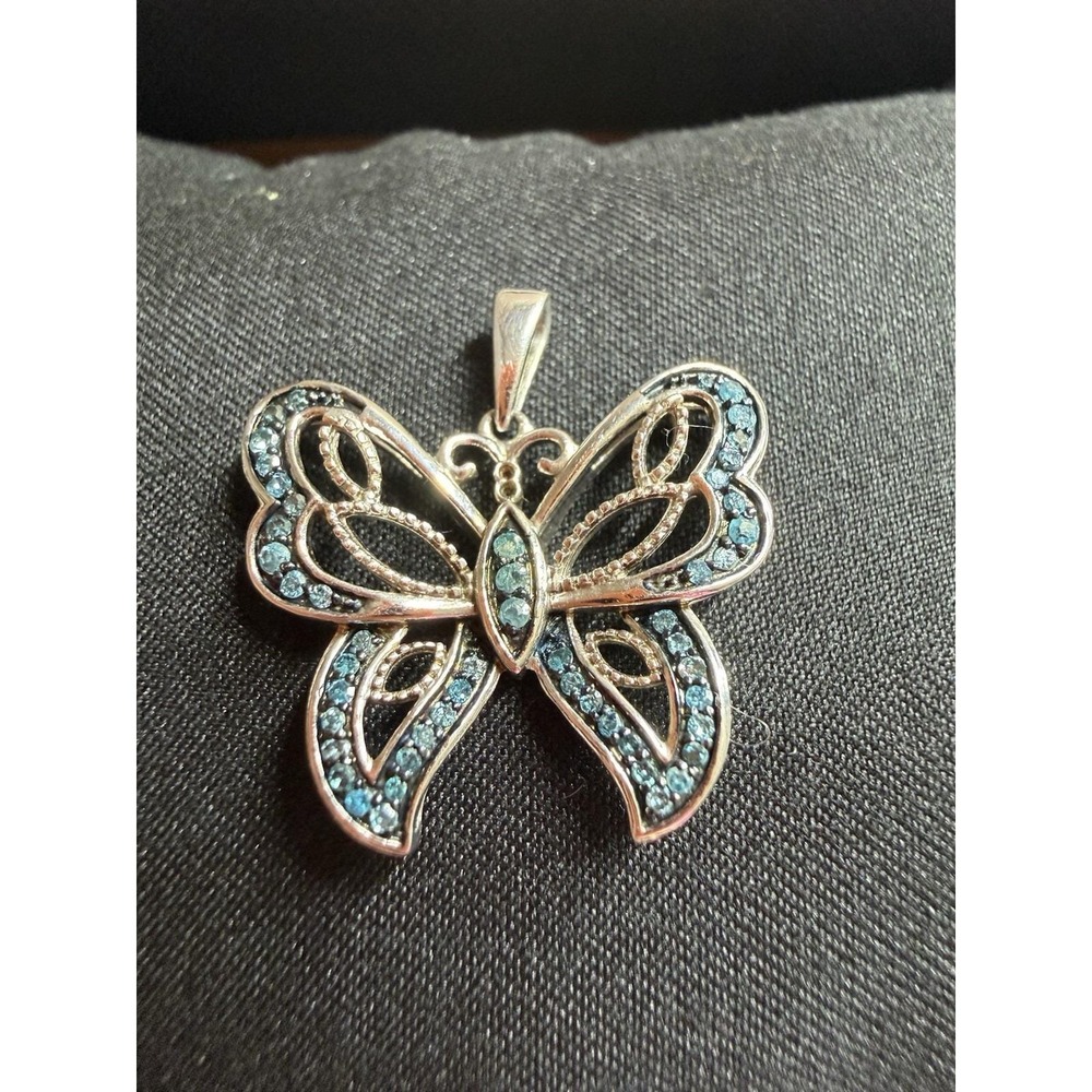 Sterling Silver Sky Blue Butterfly Pendant 925